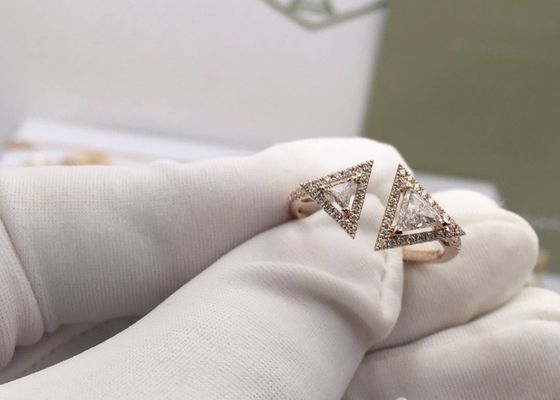 클래식 우아한 전체 다이아몬드 18k 로즈 골드 약혼 반지 뿔 모양